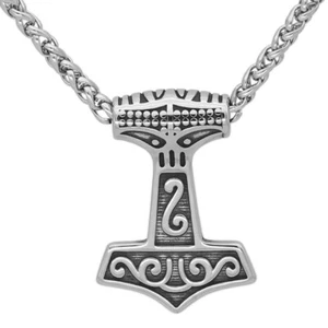 Mens Norse Viking Talisman Mjolnir Pendant Necklace Men Stainless Steel - Bild 1 von 5