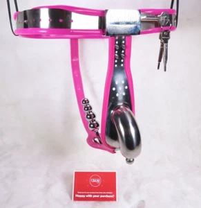 Rosa männlicher Keuschheitsgürtel mit einführbarem /Gerätekäfig, Locktober, Käfig, verschlossen - Bild 1 von 9