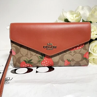 NWT Coach Travel Envelope Wallet Signature Canvas Wild Strawberry Print CH524 - Image 1 of 4