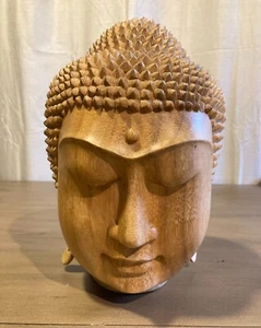 Buddha Head Sculpture Bali Religious Wood Carving Meditating Handcrafted Art - Picture 1 of 11