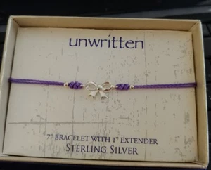 Unbeschrieben Sterling Silber Schleife Armband Lila Seil Freundschaft - Bild 1 von 4