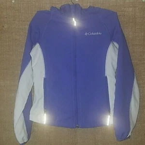 Columbia Jacket Kids Youth Girls Hood Zip Up Windbreaker Purple White XS - Picture 1 of 4