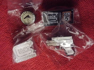 GLOCK PERFECTION 4pc collectible Hat Vest Lapel Rangebag Pins SHOT-SHOW NOS NIP - Picture 1 of 12