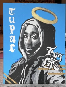 2pac Painting Tupac Shakur Artwork Signed Stretched Canvas Print - Picture 1 of 2