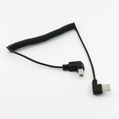 USB 2.0 B Male Right Angle to A Right Angle Male Spiral Coiled Printer Cable 5ft - Image 1 of 2