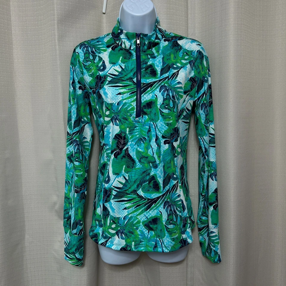 Tommy Bahama Active 1/4 Zip Top Jacket Women's Size S Blue Green Tropical Print - Image 1 of 4