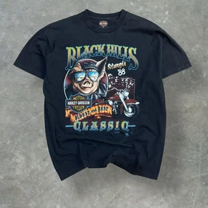 Vintage Harley Davidson 3D Emblem Black Hills Sz XL Single Stitch Repro Shirt - Picture 1 of 10