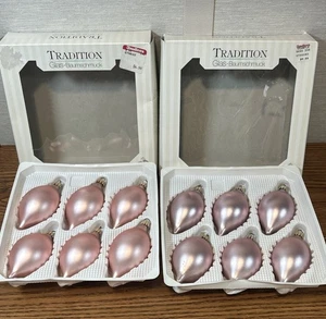 12 VTG German Blown Glass Pink Teardrop Christmas Ornaments Tradition Krebs Sohn - Picture 1 of 8