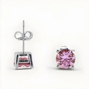 Pink Diamond Earrings - 2 Carat (total) Lab Created Stud Earrings - Picture 1 of 5