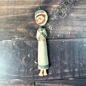 AJB Hand Sculpted Polymer Clay Bearded Figure Folk Art Hanging Ornament - Picture 1 of 11