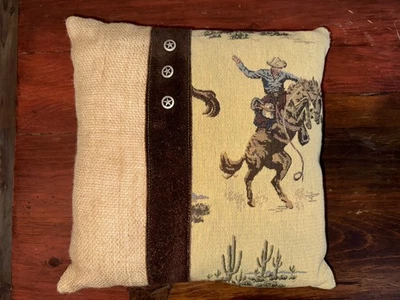 Custom Made Linen Decorative Pillow With Leather Trim Made In Texas  - Image 1 of 4