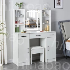 Vanity Dressing Desk Makeup Table Set and LED Lighted Mirror 3 Drawers Dresse - Picture 1 of 20