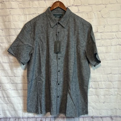 Perry Ellis Shirt Mens XL Blue Dark Sapphire Linen Blend Short Sleeve Button Up - Image 1 of 4