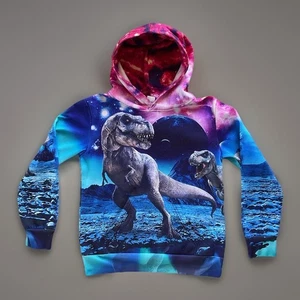 Dinosaur Universe Blue Purple All Over 3D Print Fleece Hoodie Unisex YOUTH Sz XL - Picture 1 of 13