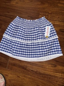 Cat & Jack Blue & White Gingham Ruffled Gathered Elastic Waist Size 8 - Picture 1 of 5