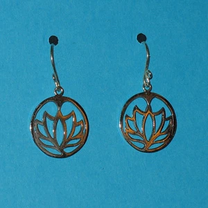 Lotus Sterling Silver Buddhist Charm Artisan Earrings - Picture 1 of 2
