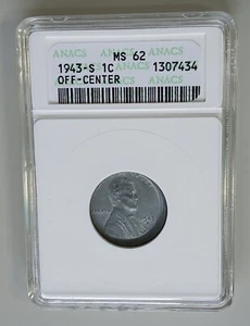 Schöner 1943 S Off Center STAHLPFENNIG ANACS MS62 - Bild 1 von 4
