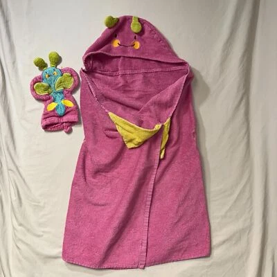 Juego de toallas mariposa niñas bebé rosa con capucha baño toalla mitón piscina playa verano Foto 1 de 4