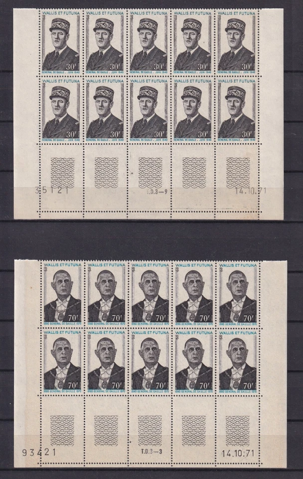 Wallis and Futuna 1971 Death of General Charles de Gaulle numbered blocks MNH - Image 1 of 1