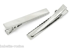 Lot (5 à 25) SUPPORT ARGENTÉ ou NOIR - PINCE CROCODILE PLATE CHEVEUX à décorer  - Foto 1 di 2