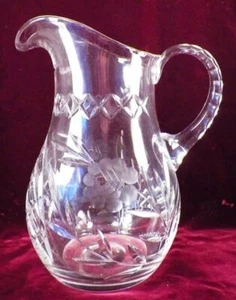 Lead Crystal Pitcher Flower Etched X's Diamonds Heavy Clear Vintage HELP - Picture 1 of 11