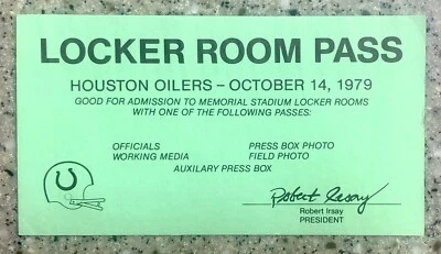 Houston Oilers @ Baltimore Colts October 14, 1979 Locker Room Pass Earl Campbell - Image 1 of 2