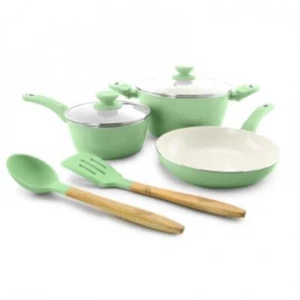 Gibson Home Plaza Cafe 7 Piece Essential Core Aluminum Cookware Set In Mint - Picture 1 of 1