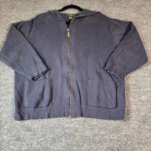 Vtg Eddie Bauer Women’s Petite L Navy Cotton Knit Zip Hoodie Made in Japan - Picture 1 of 15