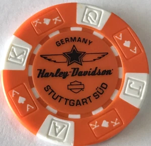 BOBLINGEN, GERMANY STUTTGART SUD HARLEY DAVIDSON POKER CHIP (ORANGE & WHITE) - Picture 1 of 2
