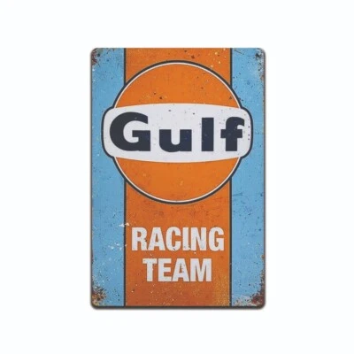Gulf Racing Gas Oil Sign Station, Garage, Auto Shop, Retro Rustic Tin Sign TS639 - Image 1 of 4