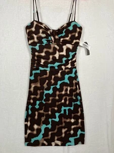 BISOU BISOU Empire Waist Twist Dress Ruched Size 6 Brown Knit Sleeveless Sheath - Picture 1 of 11
