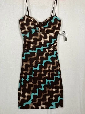 BISOU BISOU 帝国腰围扭转连衣裙褶皱尺寸 6 棕色针织无袖紧身 — 第 1/4 张图片