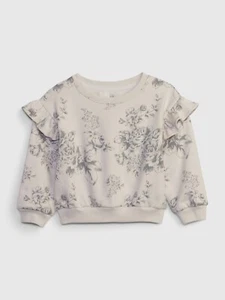 NEW $40 GAP Toddler Girls Ivory & Gray Floral Ruffle Sweatshirt Size 3T - Picture 1 of 1
