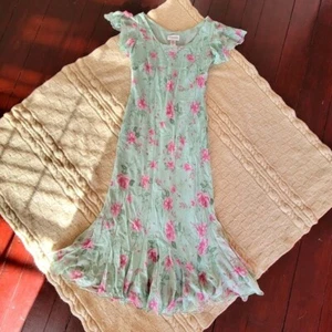 90s y2k Chadwicks Silk Chiffon Floral Midi Dress size 8 Mint and Pink - Picture 1 of 12
