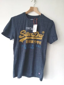 SUPERDRY Mens Vintage Logo 'Tri T Shirt' in Dark Blue Marl Jersey -Slim Fit £27 - Picture 1 of 12