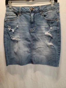 1822 Blue Denim Skirt Size 6 Distressed - Picture 1 of 6