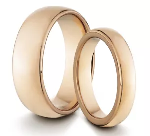 HIS & HERS 8MM/4MM Tungsten Rose Gold Comfort Fit Wedding Band TWO RING SET - Picture 1 of 3