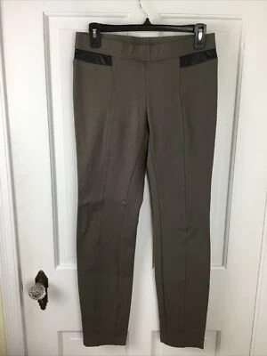 Alfani Pull-on Pants Faux Leather Trim Taupe Career Size 4 Beige - Image 1 of 4