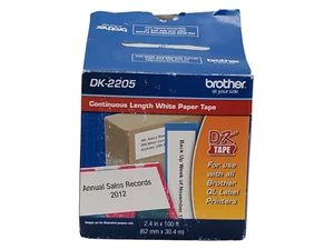 Brother® DK-2205 Continuous-Feed Paper Roll Permanent Address Labels White Tape - Picture 1 of 5