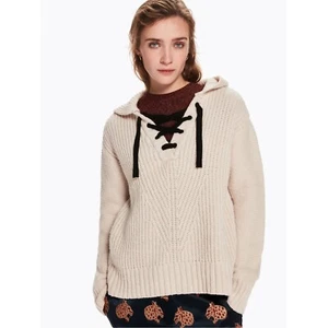 Scotch & Soda Women's Pink Black Tie Up Hooded Wool Sweater Size S NWT $248 - Picture 1 of 10
