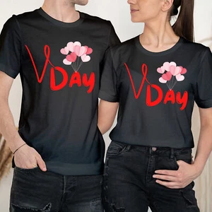 Cute Pink Hearts Happy Valentine's Day Love Goals Couple Matching T-Shirts #VD - Picture 1 of 5