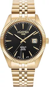 Roamer 852833 48 55 20 Amalfi Gents black gold Stainless Steel Men's Watch NEW - Picture 1 of 6