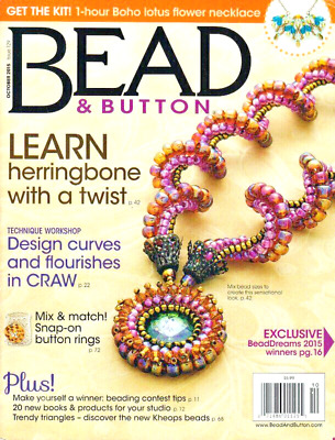 Revista Bead & Button Octubre 2015 Aprende Espina De Arenque, Anillos De Botones, Cuentas Keops • 7.34€