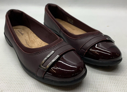 Sandalo donna Clarks pelle balletto piatto prato vino rosa misura 6 5M slip on