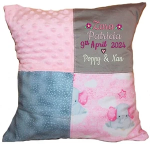 Custom Birth Announcement Cushion Cover | Sensory Pillow | Personalised Elephant - Picture 1 of 24