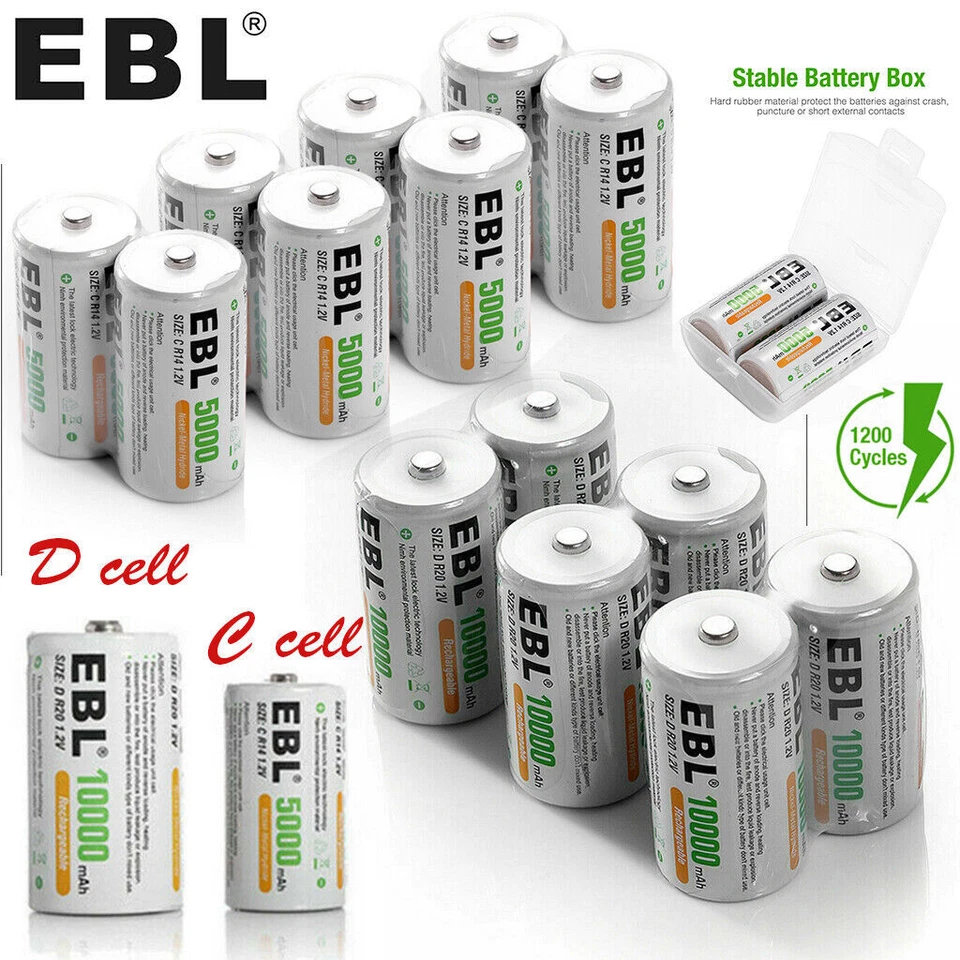 EBL NiMH 5000mAh Baby C AKKU NiMH Wiederaufladbare Batterien Größe 1,2 V Akku - Bild 1 von 4