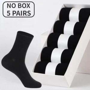 5 Pair Business Casual Cotton Socks Men Ankle Crew Classic Mid Dress Black - Picture 1 of 24