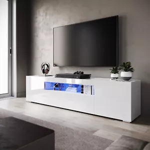 200cm High Gloss White TV Stand Cabinet Unit Doors Storage with RGB LED Cupboard - Picture 1 of 12