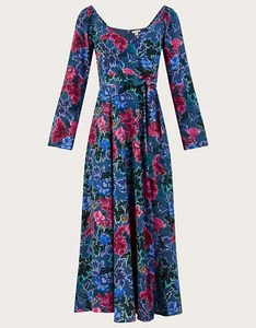 MONSOON Laikyn print midi dress in sustainable viscose grey UK20 - Picture 1 of 4