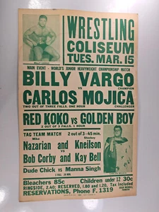 Count Billy Varga Vs. Carlos Mojica, Vintage Wrestling Event Poster 22x14 (S60) - Picture 1 of 11
